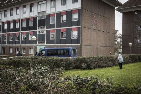 Danish police, in cooperation with the Police Intelligence Department, search an apartment block in Ishoej, south of Copenhagen, Denmark April 7, 2016. REUTERS/Asger Ladefoged/Scanpix Denmark