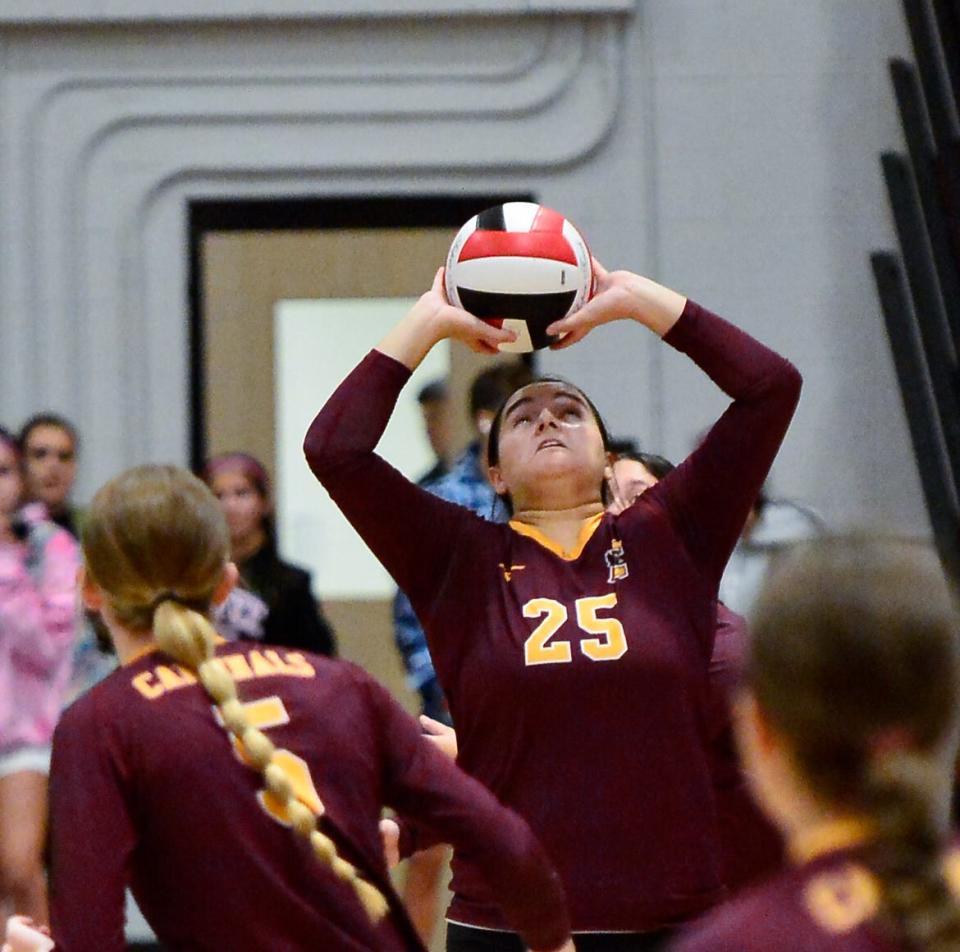 Case’s Olivia Silva sets the ball during a recent game against Durfee.