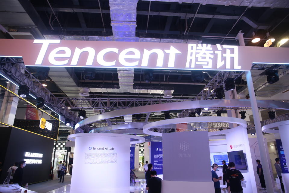 SHANGHAI, CHINA - JULY 7, 2021 - Photo taken on July 7, 2021 shows Tencent's Honour of Kings exhibition stand in Shanghai, China. At the 2021 World Artificial Intelligence Conference, Tencent Pony Ma announced that 