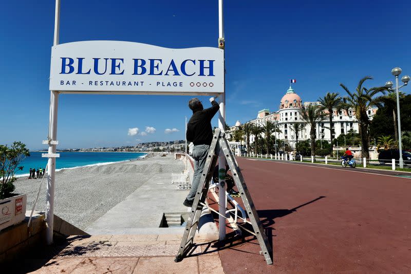 FILE PHOTO: Restaurants, bars and beaches prepare to reopen in Nice