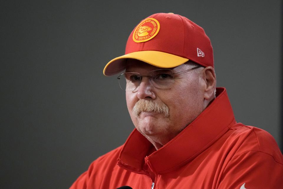 Kansas City Chiefs head coach Andy Reid speaks during a news conference following an NFL football game against the Detroit Lions Thursday, Sept. 7, 2023, in Kansas City, Mo.