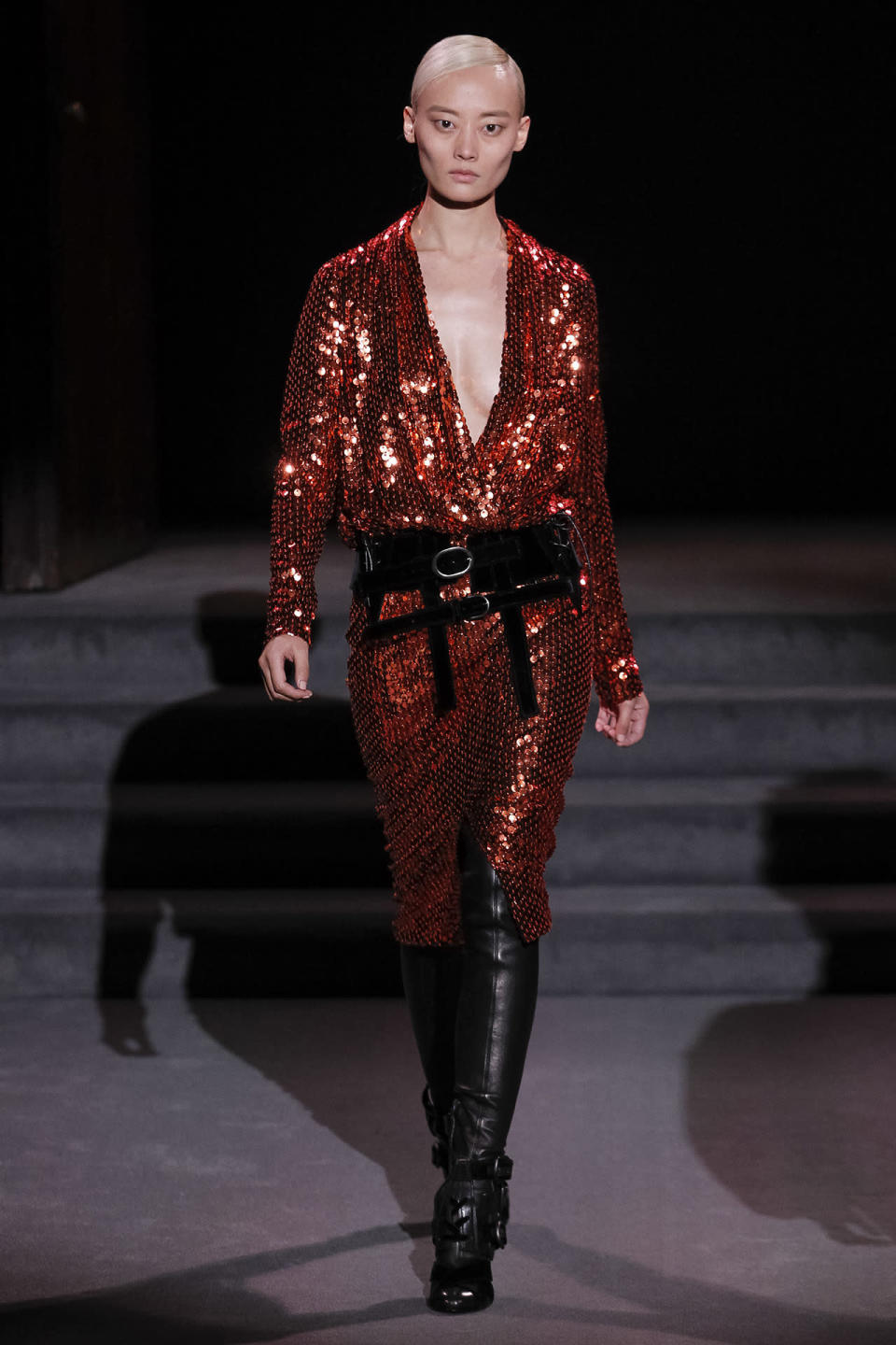 A model walks the runway at Tom Ford’s show at New York Fashion Week on Sept. 7.