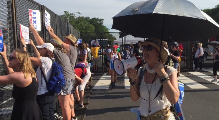 A pro-Bernie Sanders protest at the Democratic National Convention in Philadelphia. (Photo: Hunter Walker/Yahoo News)