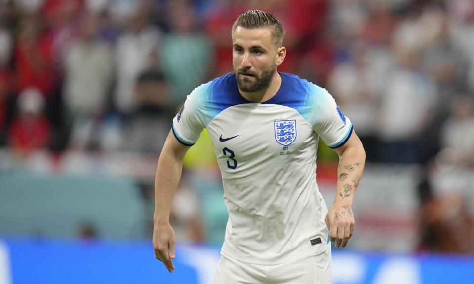 <span>Luke Shaw is making progress and hopes to be fit for England’s second group game against Denmark.</span><span>Photograph: Julio Cortez/AP</span>