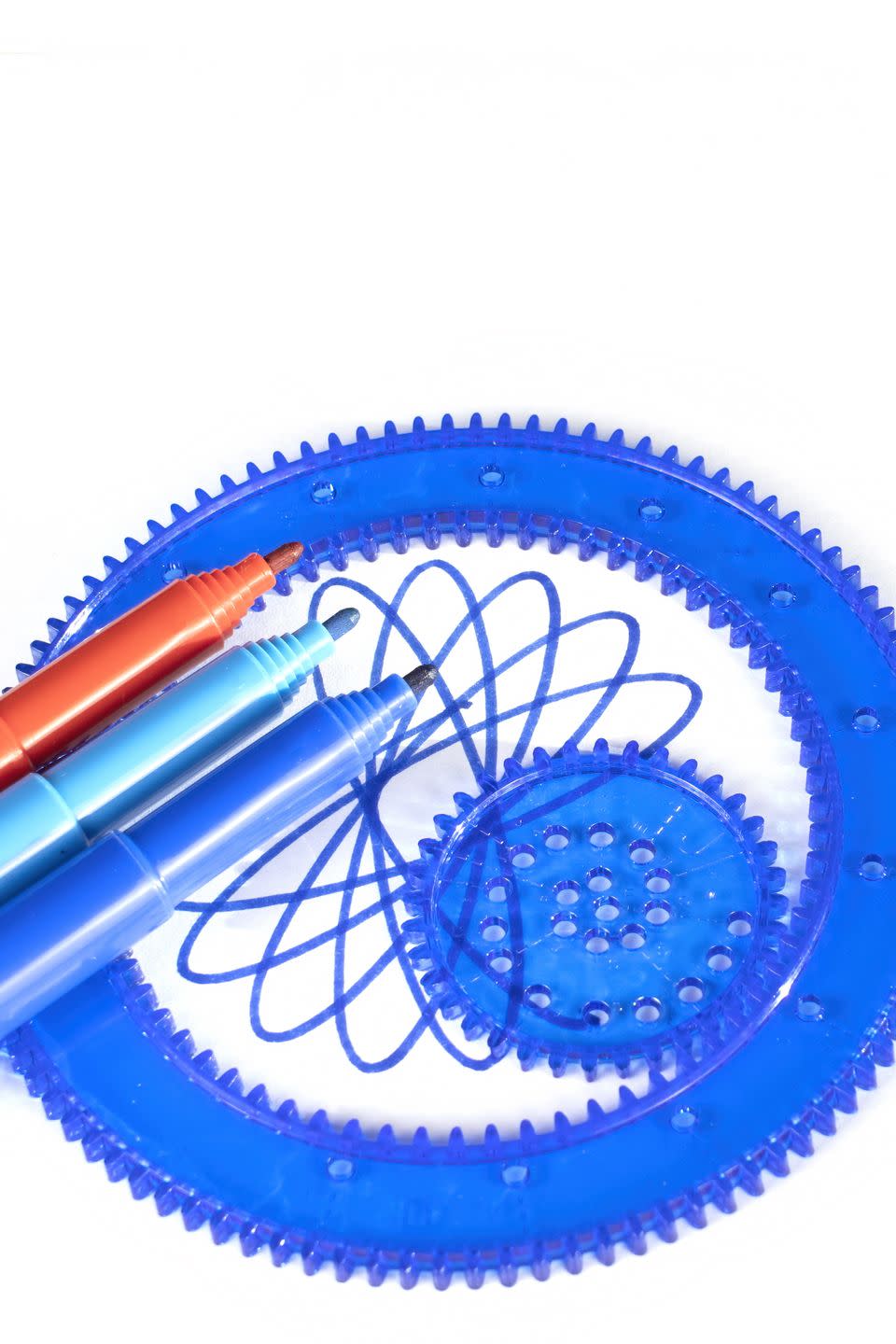 spirograph kit with felt tip pens geometric patterns classic retro art and craft copy space