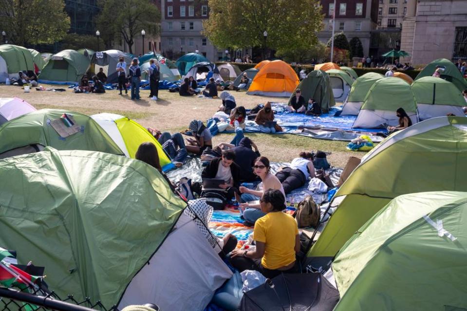 The student protesters rebuilt the encampment after the NYPD raid last week. Ron Adar / M10s / MEGA