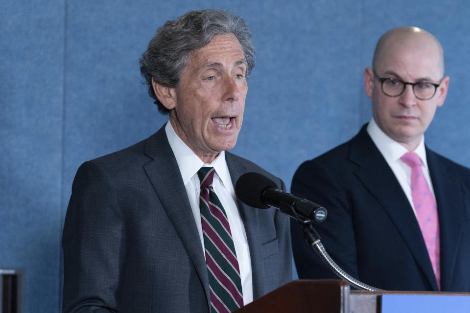 File - Edward Blum, founder of the American Alliance for Equal Rights, speaks at a news conference in Washington, June 29, 2023. Blum's nonprofit filed a lawsuit against the Fearless Fund, a small venture capital firm. The case is one of a growing number legal challenges to corporate diversity programs. (AP Photo/Jose Luis Magana, File)