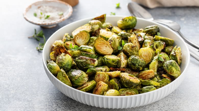 Cooked Brussels sprouts in a bowl