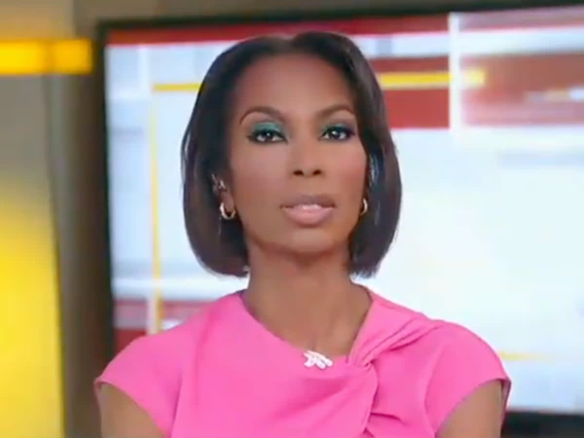 Fox News anchor Harris Faulkner moments after the network cut away from New York Attorney General Letitia James’ press conference announcing a lawsuit against the Trump family (screengrab/Fox News)