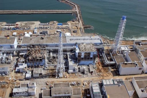 This aerial view shows Tokyo Electric Power Co (TEPCO) Fukushima No.1 nuclear power plant on April 24. Japan is expected to announce early next week that it is broadly on track in its "roadmap" to stabilise the tsunami-hit Fukushima Daiichi nuclear plant, media reports said on Friday