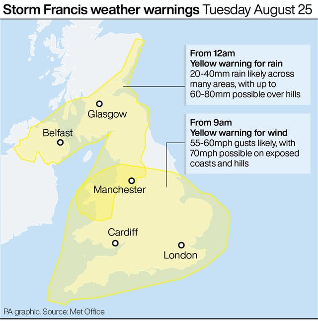 Storm Francis weather warnings