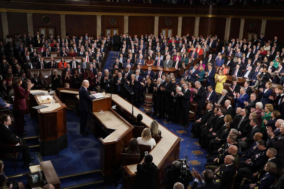 President Joe Biden delivers his State of the Union speech to a joint session of Congress, at the Capitol in Washington, Tuesday, Feb. 7, 2023. (AP Photo/J. Scott Applewhite)