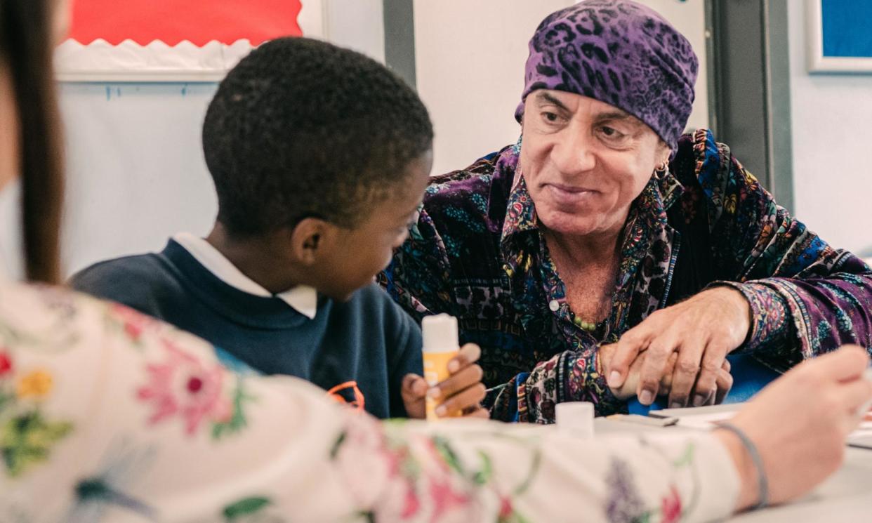 <span>Stevie Van Zandt visited schools in south London to see his TeachRock programme, which uses music to help pupils access the curriculum, in action.</span><span>Photograph: Sarah Lee/The Guardian</span>