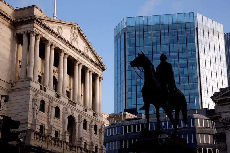 FILE PHOTO: A general view shows the Bank of England in the City of London financial district in London