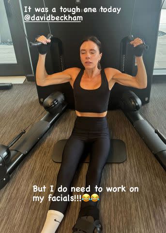 <p>Victoria Beckham/Instagram</p> Victoria Beckham at the gym.