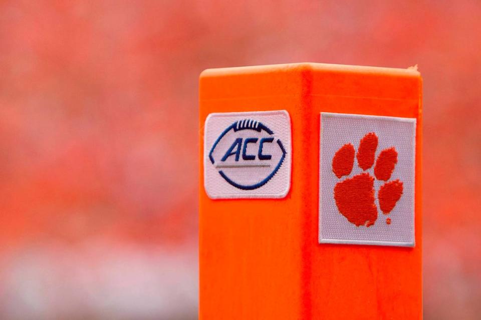 Sep 12, 2015; Clemson, SC, USA; A view of the goal line marker during the first half of the game between the Clemson Tigers and the Appalachian State Mountaineers at Clemson Memorial Stadium. Mandatory Credit: Joshua S. Kelly-USA TODAY Sports