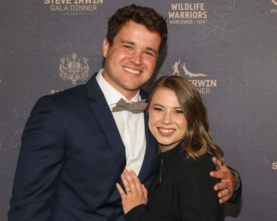 LOS ANGELES, CALIFORNIA - MAY 06: Animal Conservationist / TV Personality Chandler Powell (L) and Bindi Irwin (R) attend the 2023 Steve Irwin Gala Dinner at SLS Hotel, a Luxury Collection Hotel, Beverly Hills on May 06, 2023 in Los Angeles, California. (Photo by Paul Archuleta/Getty Images)