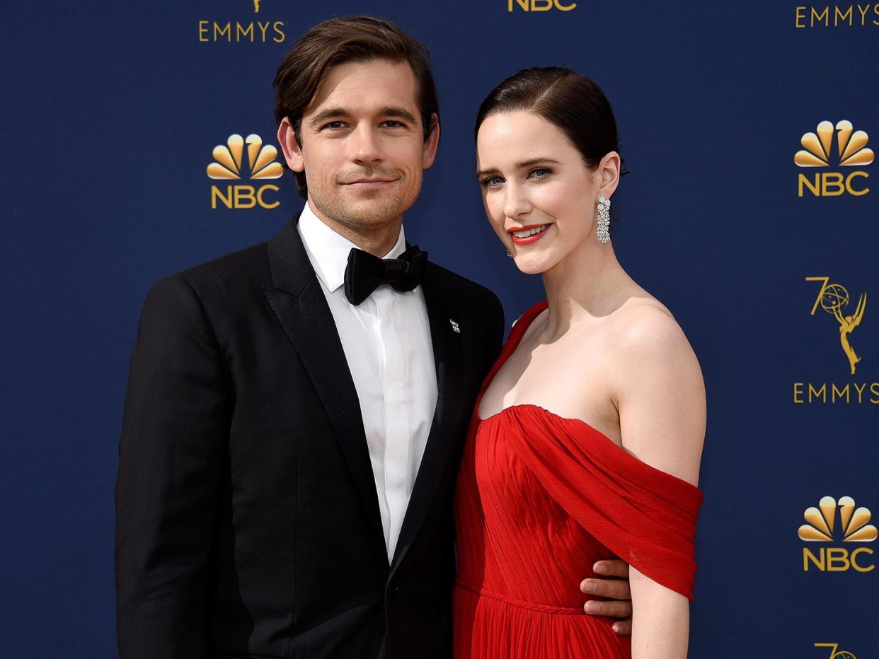LOS ANGELES, CA - SEPTEMBER 17: 70th ANNUAL PRIMETIME EMMY AWARDS -- Pictured: (l-r) Actors Jason Ralph and Rachel Brosnahan arrive to the 70th Annual Primetime Emmy Awards held at the Microsoft Theater on September 17, 2018. NUP_184215 (Photo by Kevork Djansezian/NBCU Photo Bank/NBCUniversal via Getty Images via Getty Images)