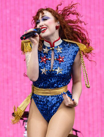 <p>Steve Jennings/FilmMagic</p> Chappell Roan performs in August at the Outside Lands Festival in San Francisco, Calif.