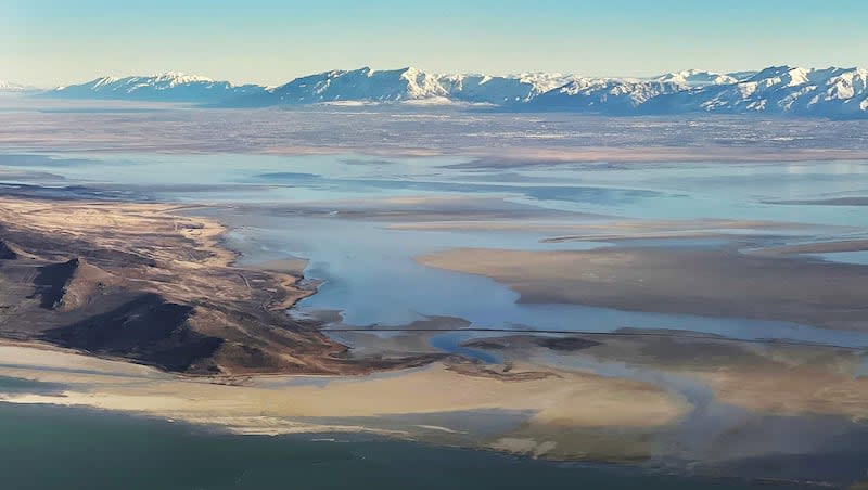 The Great Salt Lake is pictured on Feb. 17. The Great Salt Lake's southern arm is already higher now than it has been in four years, but a new report states it could reach a level it hasn't touched since 2017.