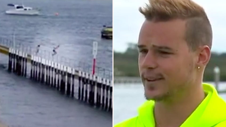 Adrian Mirauto, 22, said he didn’t think twice about jumping in despite not being a strong swimmer. Source: 7 News