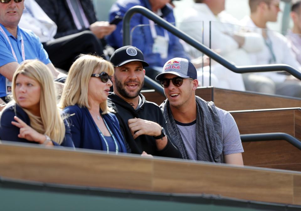INDIAN WELLS, CA - MARCH 18: Los Angeles Rams quarerback Jared Goff and Jacksonville Jaguars quarterback Blake Bortles attend the finals of the BNP Paribas Open between Roger Federer and Juan Martin Del Potro on March 18, 2018, at the Indian Wells Tennis Gardens in Indian Wells, CA. (Photo by Adam  Davis/Icon Sportswire via Getty Images)