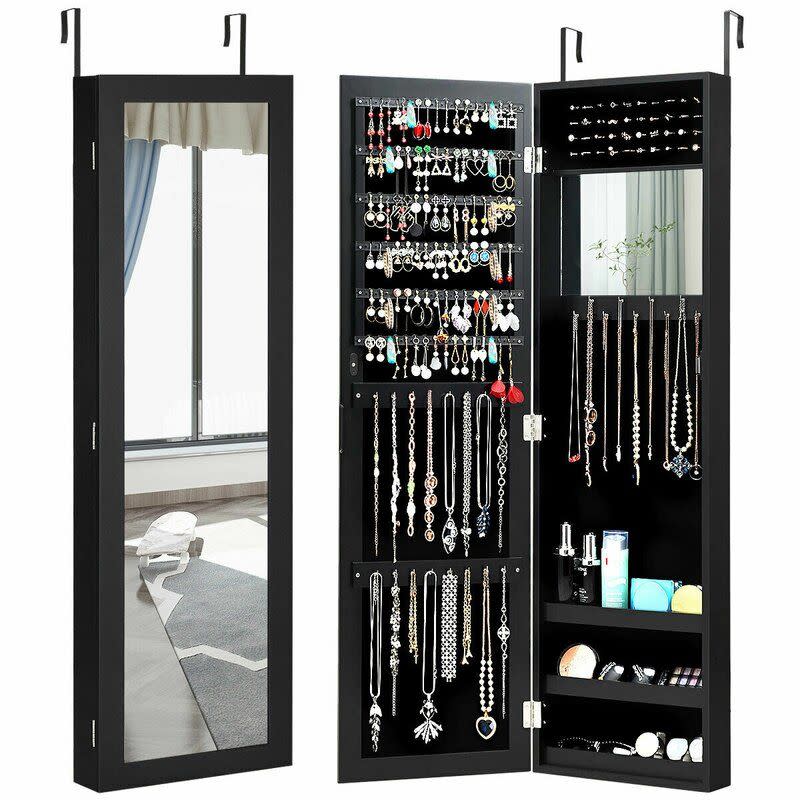 Maura Storage Organizer Over the Door/Wall Mounted Jewelry Armoire with Mirror