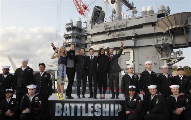 Rihanna and Brooklyn Decker promote “Battleship”