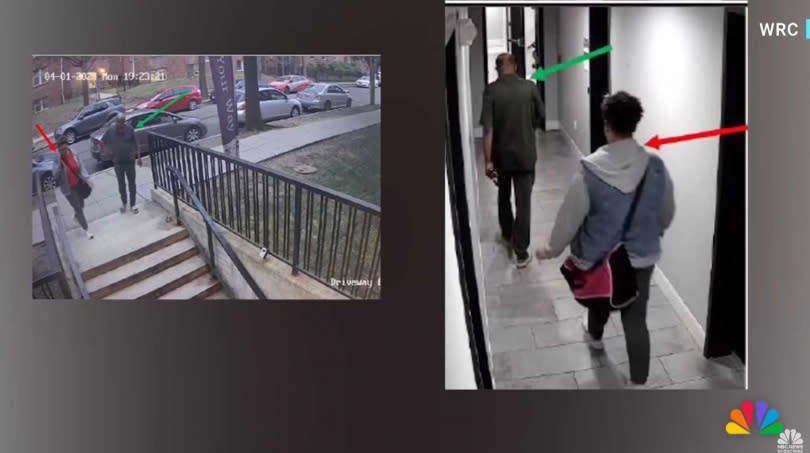 監視器拍到，女子多次出入死者公寓。（圖／翻攝自NBC News）