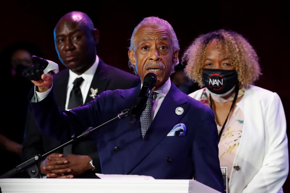 The Rev Al Sharpton speaks at a memorial service for George Floyd in Minneapolis: Reuters