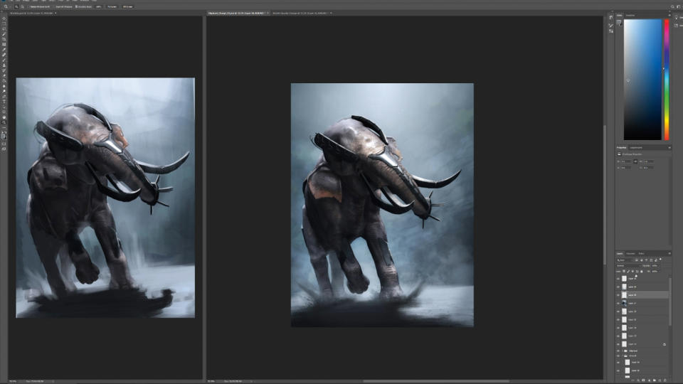 Digital sculpting and painting of elephant in ZBrush and Photoshop by Rob Brunette