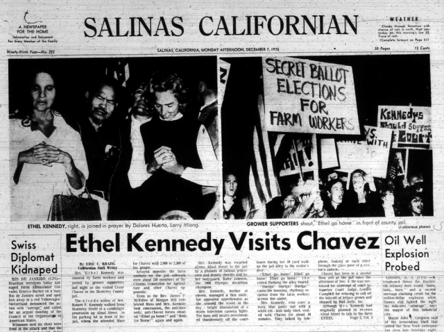 Salinas Californian coverage of Ethel Kennedy's visit to see Cesar Chavez at the Monterey County Jail.