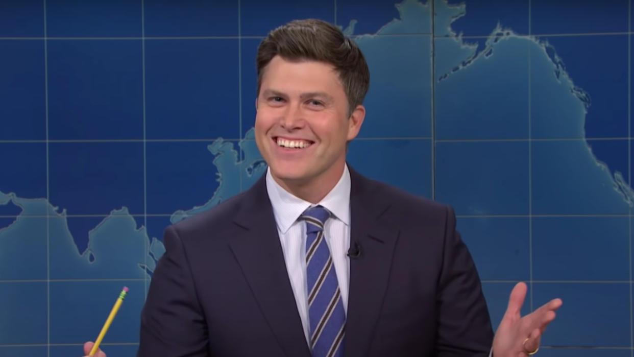  Colin Jost hosting Weekend Update on SNL. 