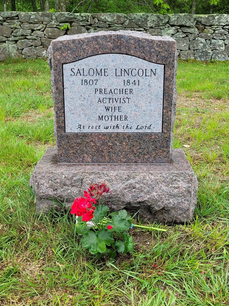 Salome Lincoln, 1807-1841. Preacher, activist, wife, mother. At rest with the Lord. Lincoln, a trailblazer in early labor efforts in Taunton, and renowned later as "The Female Preacher" now has a gravestone where she's buried in Pleasant View Cemetery in Tiverton, Rhode Island.