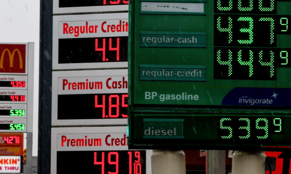 Fuel prices at a New Jersey gas station.