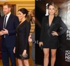 <p>It was the dress heard around the world when Meghan Markle was accused of <a href="https://www.harpersbazaar.com.au/fashion/meghan-markle-trooping-the-colour-2018-protocol-16704" rel="nofollow noopener" target="_blank" data-ylk="slk:breaking royal protocol;elm:context_link;itc:0;sec:content-canvas" class="link ">breaking royal protocol</a> in this <a href="https://www.harpersbazaar.com/celebrity/latest/a22864875/meghan-markle-tuxedo-dress-hamilton-gala-princess-diana/" rel="nofollow noopener" target="_blank" data-ylk="slk:Judith & Charles mini tuxedo dress;elm:context_link;itc:0;sec:content-canvas" class="link ">Judith & Charles mini tuxedo dress</a> in 2018. Actress Sophia Bush wore a similar style to the Hollywood Foreign Press Awards. </p>