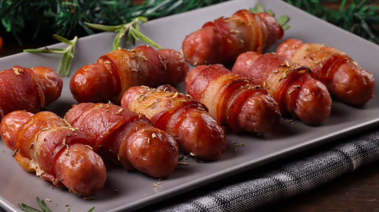 British pigs in blankets with bacon and chipolatas