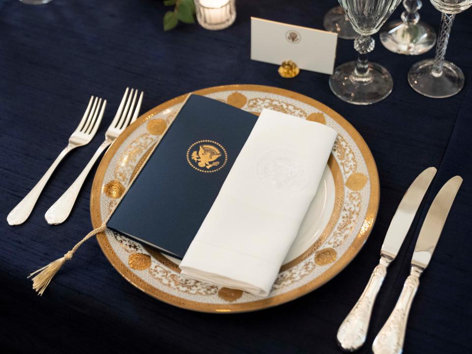 The White House previewed what table settings for the state dinner with Emmanuel Macron, the president of France, will look like.