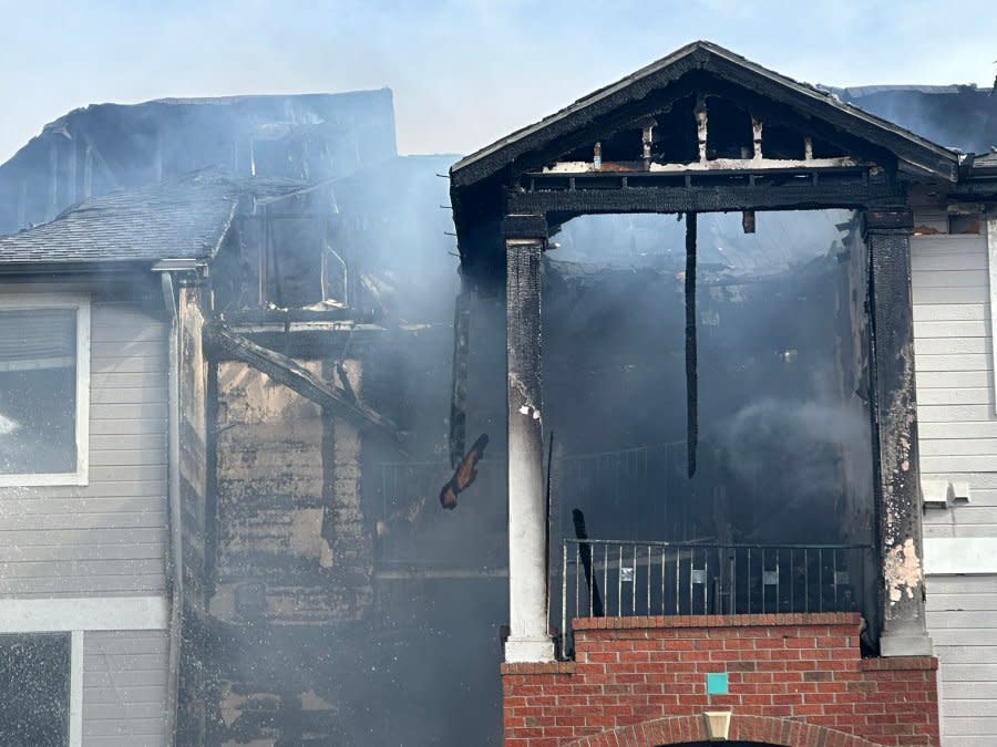 A 2-alarm fire broke out at a multifamily apartment building near Mississippi Avenue and Valentia Street in Denver on April 6, 2024.