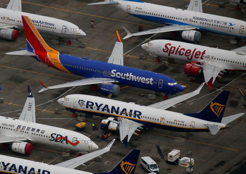 Grounded Boeing 737 MAX aircraft are seen parked at Grant County International Airport in Moses Lake