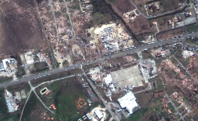 Before & After Satellite photos of Rolling Fork, MS tornado.