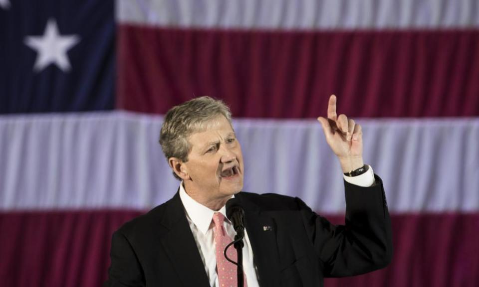 John Kennedy speaks before Donald Trump at a rally in Baton Rouge, Louisiana, in December 2016.