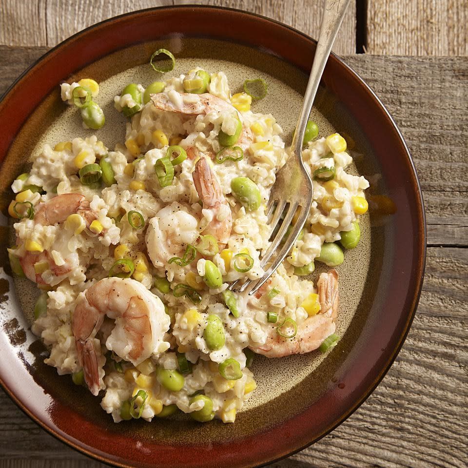 Quick Risotto with Shrimp, Corn & Edamame