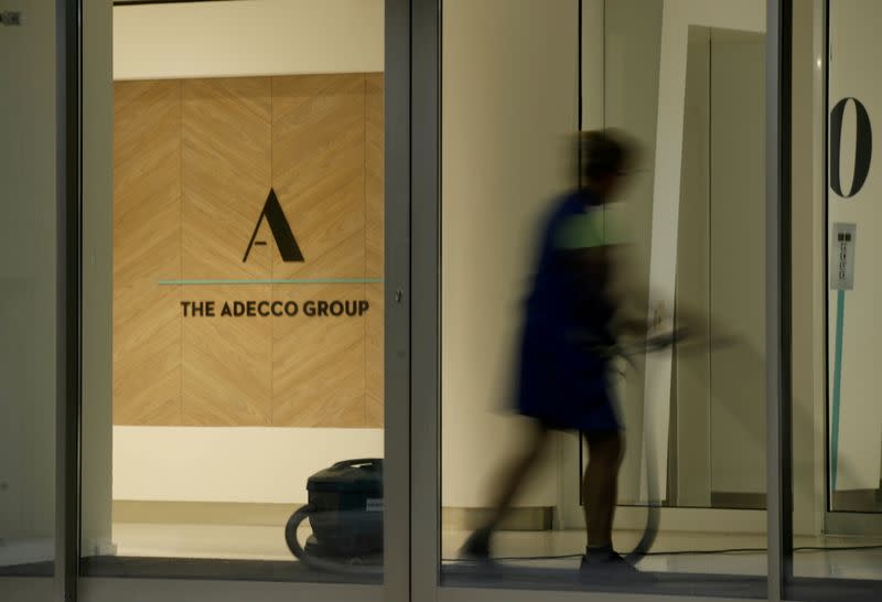 FILE PHOTO: Logo of Swiss Adecco Group is seen at its headquarters in Zurich