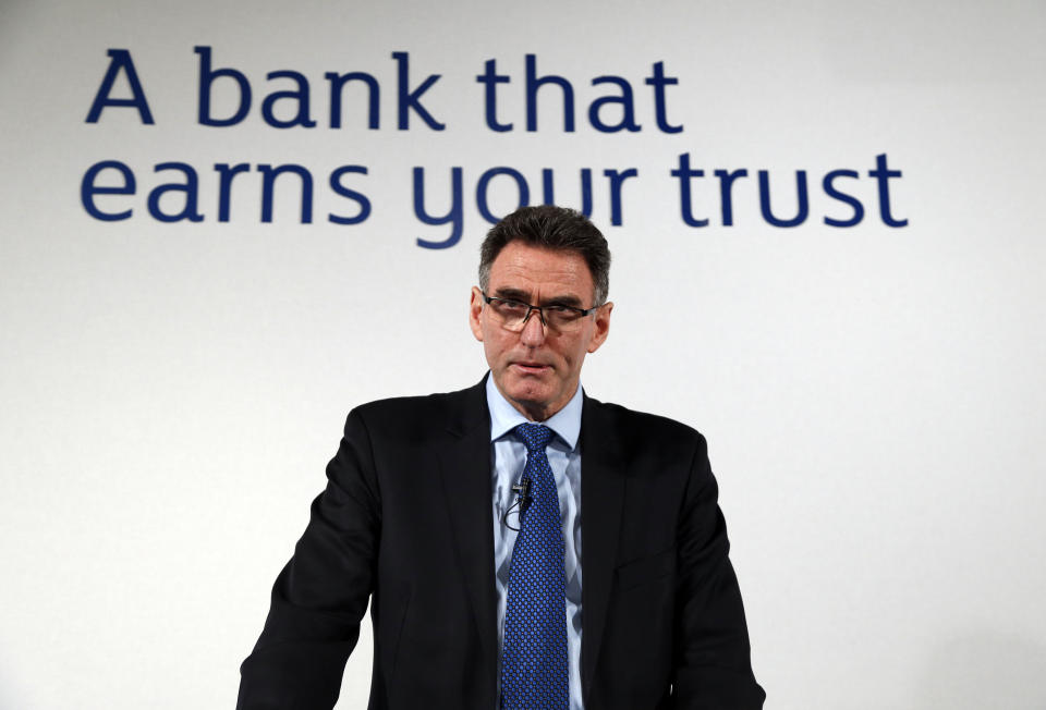 Ross McEwan, CEO of the Royal Bank of Scotland (RBS) speaks during a news conference in London, Thursday, Feb. 27, 2014. Taxpayer-owned Royal Bank of Scotland took a whopping 8.2 billion-pound ($13.7 billion) pre-tax loss for 2013 as it announced a new plan Thursday to transform itself, streamlining the bank to make it smaller and safer. (AP Photo/Lefteris Pitarakis)