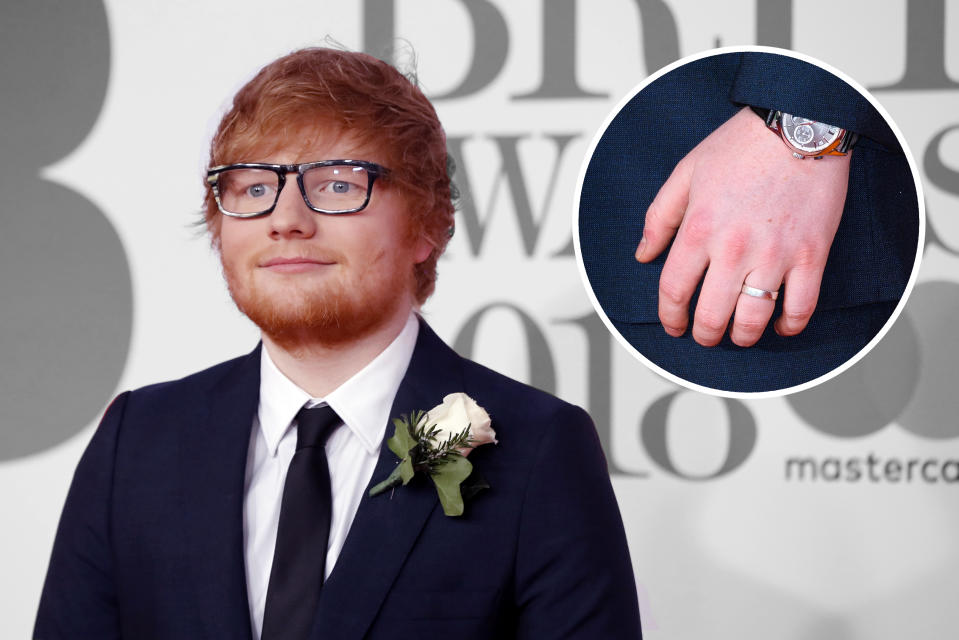 Ed Sheeran and his notable ring. (Photo: Getty Images)