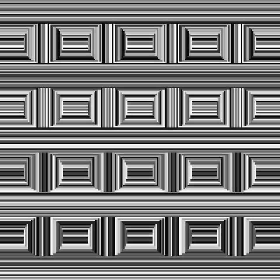 <p>Many viewers look at this illusion and see elaborately decorated rectangles, like picture frame decorations or panels on a coffer. But if you look again, <a href="https://www.popularmechanics.com/science/a33224851/how-many-circles-viral-coffer-illusion/" rel="nofollow noopener" target="_blank" data-ylk="slk:the effect is made;elm:context_link;itc:0;sec:content-canvas" class="link ">the effect is made</a> by floating circles that are perpendicular to the striped background.</p>