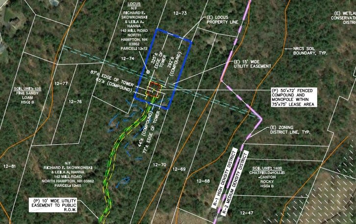 Vertex Towers wants to construct a 150-foot cell tower on land off Mill Road in North Hampton.