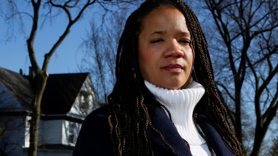 Robin Rue Simmons, who spearheaded the city’s reparations initiative, poses near her home in the Fifth Ward in Evanston, Illinois on March 19, 2021. - Eileen T. Meslar/Reuters