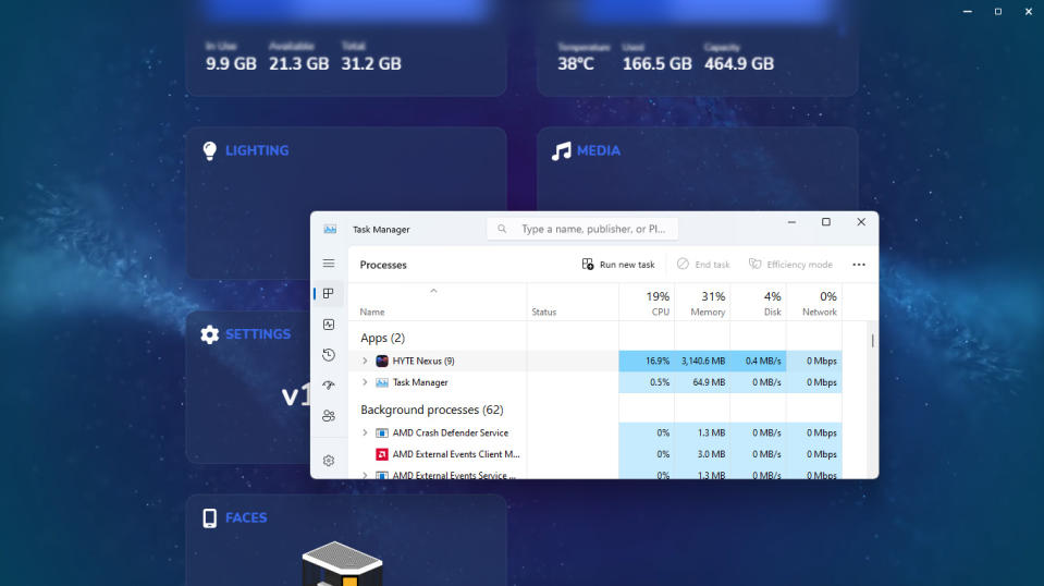 HYTE Nexus RAM usage in Windows Task Manager